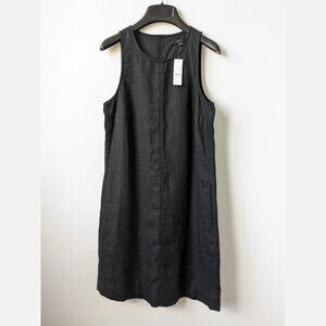 NWT J. Crew button-back linen dress shift in black, XXS